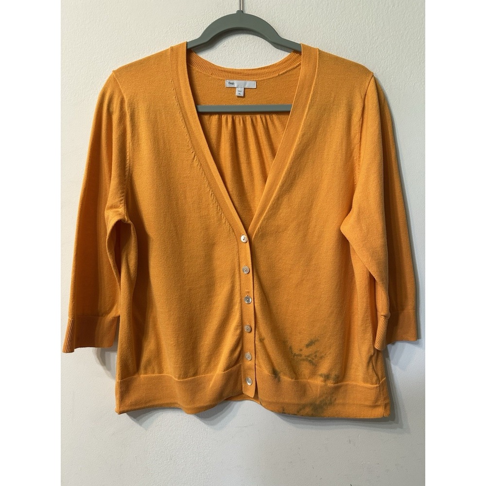 GAP Womens XL Yellow Cardigan Sweater 100% Cotton V-Neck Button Front Knit